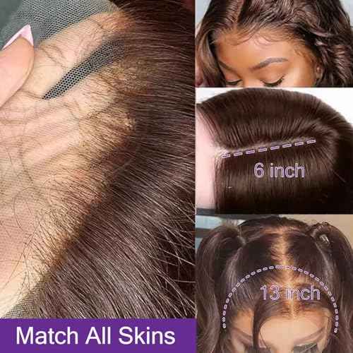 VRBest Chocolate Brown Lace Front Wig Human Hair Body Wave 13x6 HD Lace Front Wigs Pre Plucked 4# Colored Brown Wig Human Hair Wigs for Black Women 24 inch