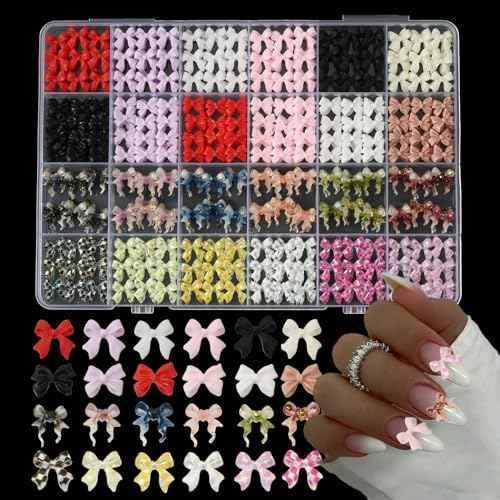 Bow Nail Charms, 3D Nail Charms Bulk for Nail Art Charms and Y2K Charms for Nails Design