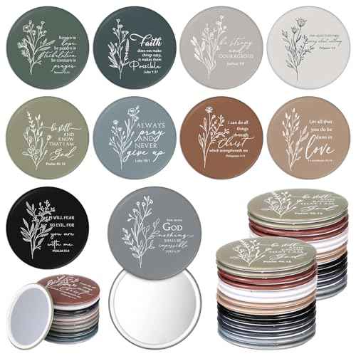 40 Pcs Christian Compact Mirrors for Women Inspirational Bible Verse Scripture Pocket Mirrors Bulk Mini Purse Makeup Mirror for Grandma Pastor's Wife Christmas Thanksgiving Church Party Favor