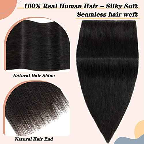 S-noilite Clip in Human Hair Extensions - 100% Real Hair, One Piece/5 Clips, 3/4 Full Head, Thicker Soft Straight (18"-90g, #1B Natural Black)