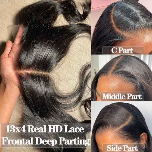 Body Wave 0.095mm Real HD 13x4 Lace Frontal Brazilian Human Hair Real Invisible HD Lace Human Hair Ear to Ear Full Density Lace Frontal Closure Tiny Knots (20inches)