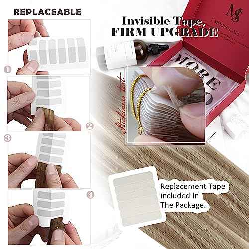 Moresoo 40Pcs Tape in Hair Extensions Human Hair 100G Brown Root to Platinum Blonde with Light Brown Hair Extensions Tape in 20 Inch Human Hair Tape in Real Hair Extensions Fashion Highlight #8/22/8