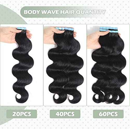 Tape In Hair Extensions 100% Real Remy Human Hair 100g 40pcs/Set Brazilian Virgin Hair Body Wave Tape Ins for Black Women Wavy Seamless Invisible Skin Weft Extensions 18 Inch