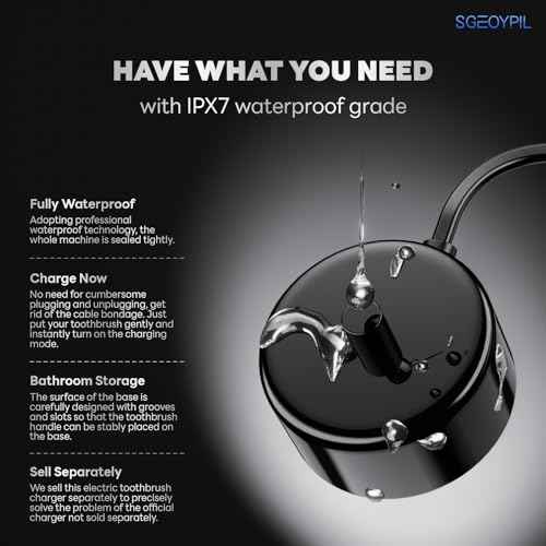 Electric Toothbrush Charger Base Compatible with AquaSonic Black/Vibe Series Tooth Brushes Replacement Waterproof Battery Charging Stand Power Adapter - Black