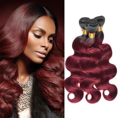 BilltiiWW Ombre 1B99J Hair Body Wave Bundles Black and Wine red Body Wave Bundles two tone Brazilian Hair Extensions Soft and Silky for Women 16 18 20 Inch