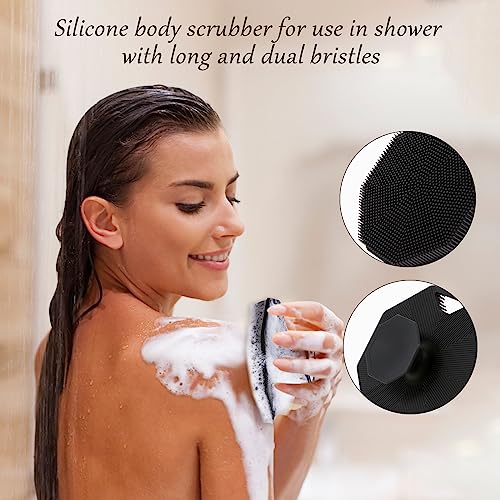 2Pack Silicone Body Scrubber, Qewro Body Buffer Exfoliating Brush with Silicone Loofah, Scalp Exfoliator Hair Shampoo Skin Cleaning Brush, Bath & Body Brushes for Men Women use in Shower (2Pack)