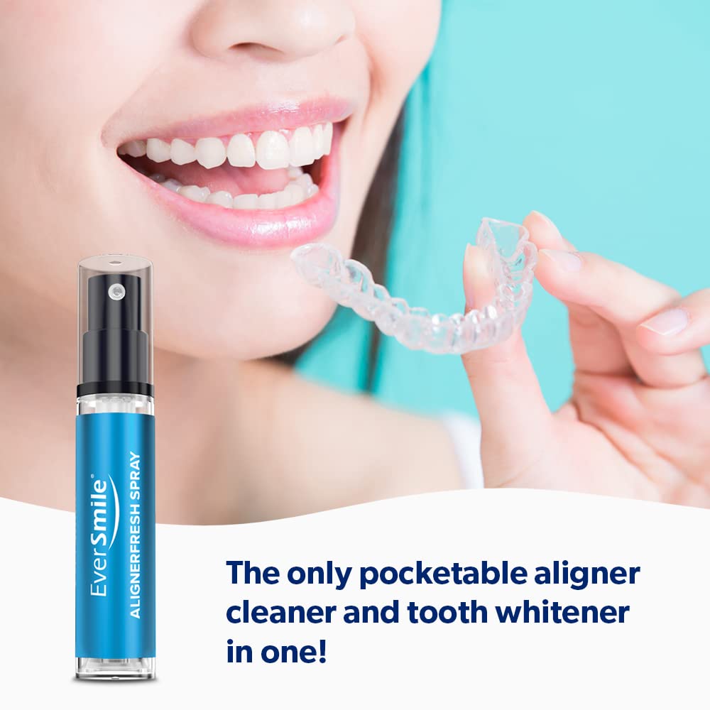 EverSmile AlignerFresh Original Clean Spray. Retainer & Invisalign Cleaner Spray - On The Go Aligner Cleaning & Teeth Whitening. Kills Bacteria & Freshens Bad Breath. Mint Flavored (2pk)