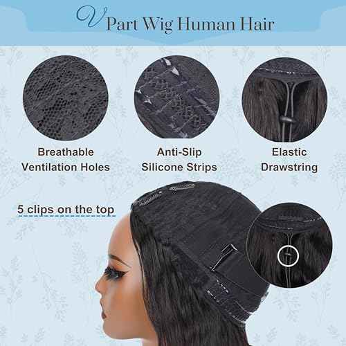 V Part Wig Human Hair Body Wave Upgrade Glueless Wigs Human Hair U part Vpart Human Hair Wig Beginner Friendly Real Hair wigs for Women 180% Density 20inch 1b-30