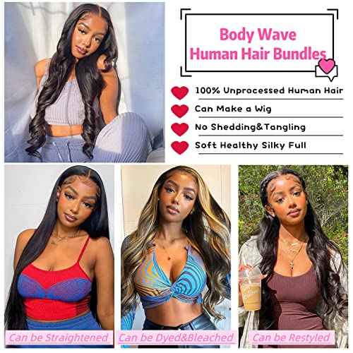 12A Body Wave Bundles Human Hair 22 24 26 Inch 3 Bundles Human Hair Bundles Brazilian Body Wave 100% Unprocessed Virgin Weave Bundles Human Hair Natural Black Color