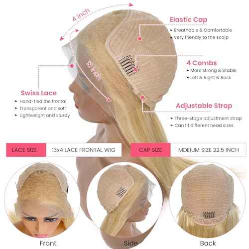 613 Lace Front Wig Human Hair 13x4 HD Transparent Lace Frontal Wigs for Women 10A Straight Blonde Lace Front Wigs Glueless Pre Plucked With Baby Hair 22 Inch 613 Blonde Lace Front Wig 150% Density