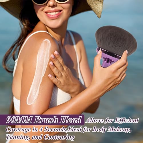 90MM Extra Large Self Tanner Kabuki Makeup Brush ? Ultra Soft Dense Vegan Bristles for Body Makeup, Bronzer & Foundation?Applies Tanning Mousse, Lotion & Self Tanner£¬Wet & Dry (Purple)