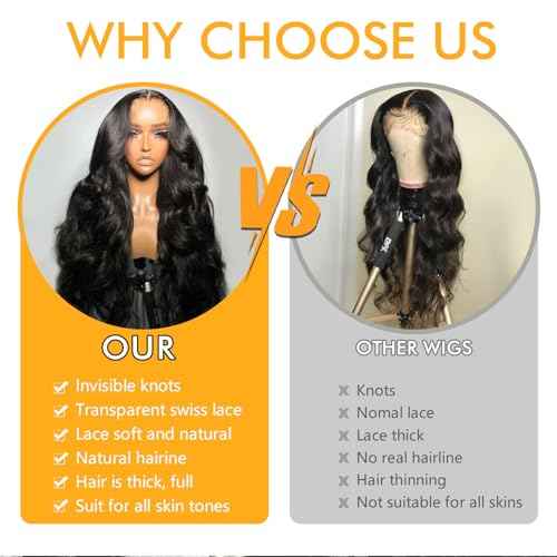 28 Inch Body Wave Lace Front Wigs Human Hair 13x4 HD Transparent Lace Frontal Wigs Human Hair for Women Brazilian Virgin 180 Density Glueless Wigs Human Hair Pre Plucked with Baby Hair Natural Black