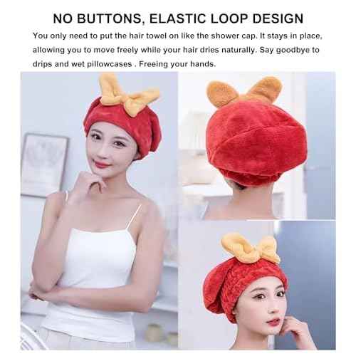 Ultra Absorbent Hair Quick Drying Towel for Women Girls New Microfiber Hair Towel Wrap Dry Turban Soft Bow Tie Plopping Head Towels Shower Cap for Kids (Red)