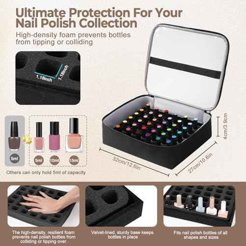 DERSTUEWE Floral Pattern Nail Polish Storage Backpack, Large Capacity Organizer Case with Multiple Compartments, Black