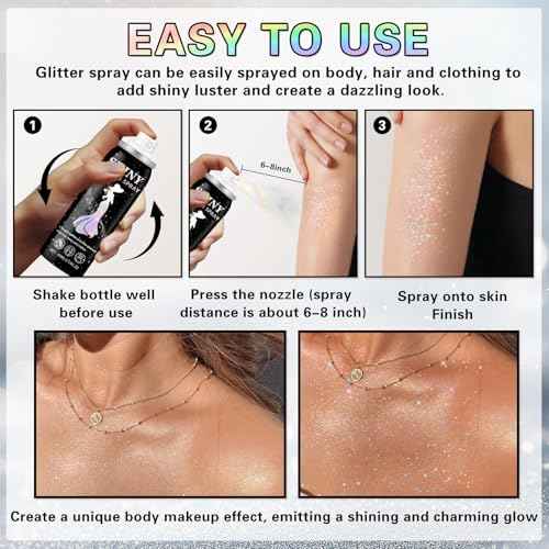 Body Glitter Spray, 60ML Shiny Silver Glitter Spray for Hair Body and Clothes,Long-Lasting Quick-Drying Holographic Ultra Fine Powder Glitter Hairspray for Festival Rave Stage Prom 2.11 Fl Oz