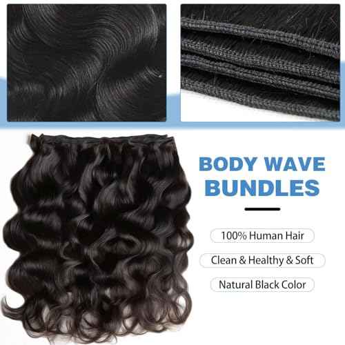 12A Human Hair Bundles 24 26 28 Inch Body Wave Bundles Human Hair 100% Unprocessed Brazilian Virgin Weave 3 Bundle for Women Natural Black Real Body Wavy Human Hair Extensions