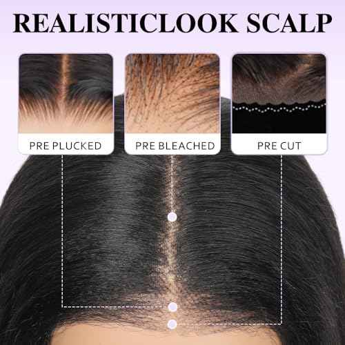 Yaki Straight Bob Human Hair Wigs 9x6 Bye Bye Knots HD Lace Front wig Glueless Wigs Human Hair Pre Plucked Pre Cut Pre Everything Yaki Bob 180% Density 10Inch