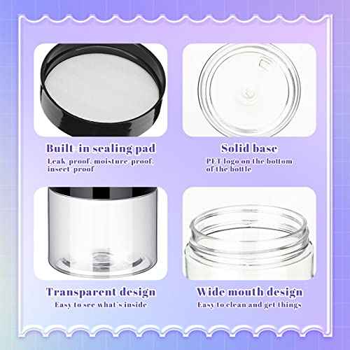 Aoriher 150 Pcs Plastic Container Jars with Lids Round Cosmetic Jars Empty Plastic Container for Lotion, Cream, Ointments, Makeup, Eye Shadow, Rhinestone, Samples, Pot, Travel Storage(2 oz,Black)