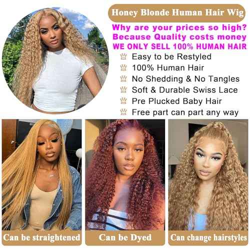 Honey Blonde Wig Deep Wave Lace Front Wig Human Hair Pre-Plucked Blonde 13x6 Hd Lace Front Wig 180% Density For Women