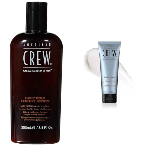 AMERICAN CREW Men's Hair Texture Lotion with Light Hold & Low Shine, 8.4 oz & Men's Fiber Cream with Medium Hold & Natural Shine, 3.3 oz