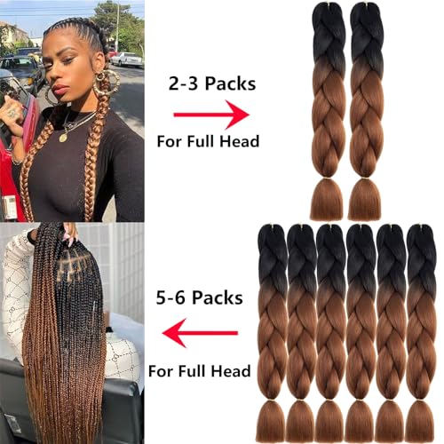 FYRLNA 6 Packs 24 Inch Jumbo Braiding Hair Soft High Temperature Resistance Synthetic Hair Extensions for Women 24 Inch Ombre Jumbo Braiding Hair Twist Crochet Braids Hair (24 Inch (Pack of 6), Black to Purple Red to Royal Blue)