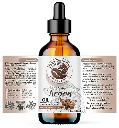 Bella Terra Oils - Argan Oil 4oz - Celebrating Argan's Nutritional Profile, Deeply Hydrating, Elevate Your Haircare & Skincare Routine