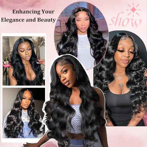 13x4 Body Wave Lace Front Wigs Human Hair 180% Density HD Transparent Pre Plucked Glueless Wigs for Women Bleached Knots with Baby Hair 24inch