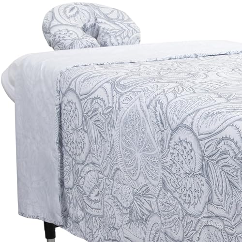 ForPro Premium Designer Microfiber 3-Piece Massage Sheet Set, Island Tranquility, Ultra-Light, Stain and Wrinkle-Resistant, Includes Massage Flat Sheet, Fitted Sheet and Face Rest Cover, White