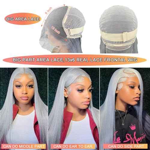 13X6 Silver Grey Lace Front Wigs Human Hair Straight Hd Transparent Gray Lace Front Wig Human Hair Wear and Go Glueless Grey Wigs Human Hair Pre Plucked 24 Inch Grey hd Frontal Wig for Black Women