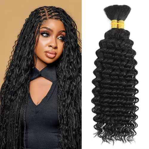 Human Braiding Hair for Boho Braids Human Hair Braid Hair 2 Bundles/Pack 100g 22 Inch Deep Wave Boho Hair Braid No Weft Curly Bulk Human Hair 12A Brazilian Virgin Hair Extensions Natural Color