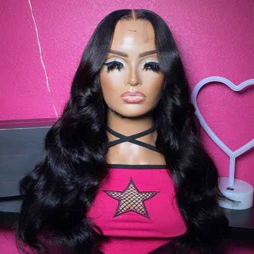 Brazilian 2x6 Human Hair Lace Closure 22 Inch Body Wave 2x6 Human Hair Closure Black Middle Part 100% Human Hair Lace Closure With Baby Hair (22 Inch, 2x6 Black)