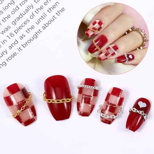12 Strips Metal Nail Art Chains Gold & Silver Nails Decorations with Box Stainless Steel Nails Accessories Nail Jewelry Chains for Manicure Decoration & DIY£¨11 Inch£©