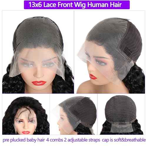 Lemoda Water Wave 13x6 HD Lace Front Wigs Human Hair Pre Plucked 26inch 13x6 Deep Wave Lace Front Wigs 180% Density Curly Wig Brazilian Virgin 15A Water Wave Human Hair Wig For Black Women