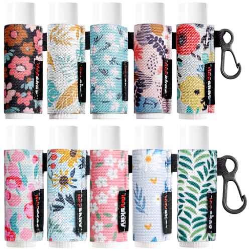 HEYSKAY 10PCS Lip Balm Holder Sleeves Keychain Compact Clip On Lipstick Chapstick Lip Gloss Elastic Sleeves, Floral Patterns