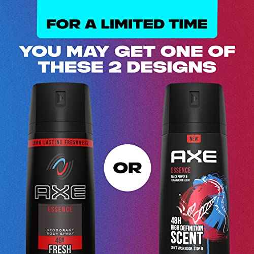 AXE Dual Action Body Spray Deodorant for Long Lasting Odor Protection Essence Black Pepper & Cedarwood Mens Deodorant Formulated Without Aluminum 4.0 oz, Twin Pack