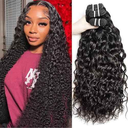 Water Wave Bundles Human Hair Soft Brazilian Virgin Human Hair 100% Unprocessed Wet and Wavy Curly Bundles Natural Black Color Can Be Dyed Total 300g 18 20 22 Inch