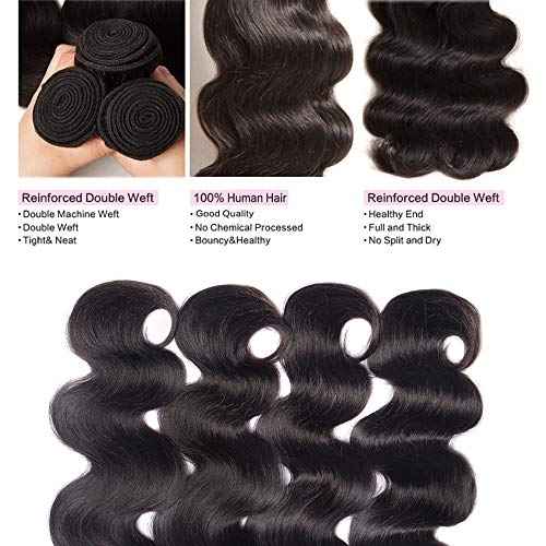 Hswpawk Hair 100% Unprocessed Brazilian Body Wave 1 Bundle Human Hair Natural Black Color Brazilian Body Wave Bundle Human Hair Weft (28 Inch)