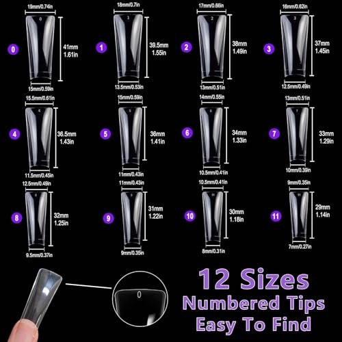 Laza 600pcs Long Duck Nail Tips 12 Sizes Box-packed Clear Duck Nails Half Cover Wide Nail Tips French False Nail Tips for Acrylic Nails Extension Tips ? 41MM