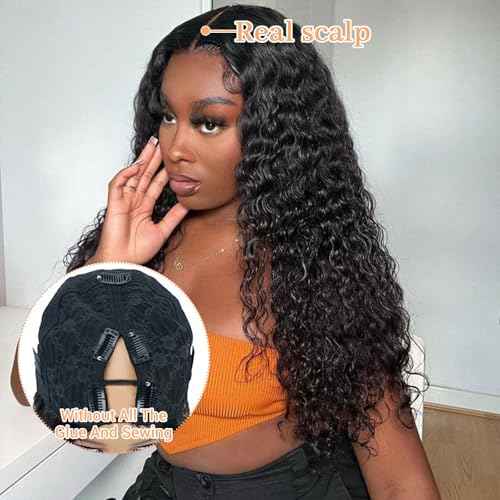 V Part Wigs Human Hair Deep Wave Upgrade Glueless Human Hair 20 Inch V-Part Kinky Curly Clip in Wigs No Leave Out, No Glue, No Sew-in, Beginner Friendly