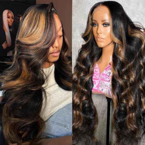 1B/30 Highlight Lace Front Wig Human Hair 13x6 Ombre 180% Density Body Wave HD Lace Frontal Wigs for Black Women 26Inch