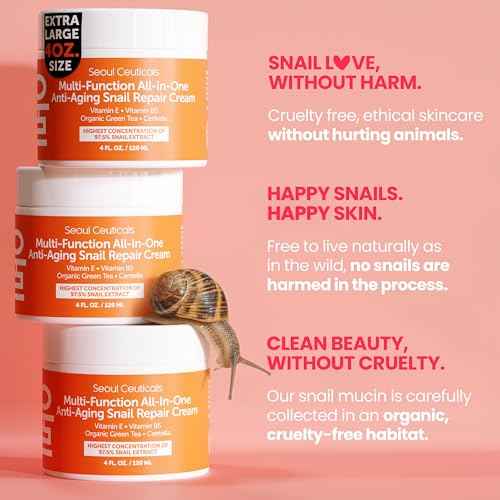 SeoulCeuticals Large 4oz 97.5% Snail Mucin Moisturizer Cream Korean Skin Care Day & Night Snail Repair for Face - K Beauty Anti Aging Facial Skincare