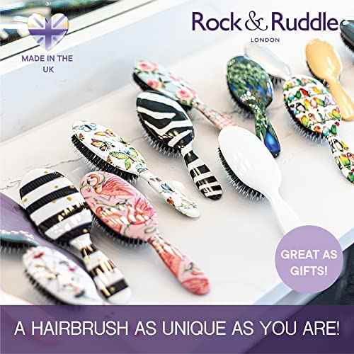 Rock & Ruddle Natural Mixed Boar Bristle Hair Brush for Women and Kids (Small/Travel Size, 17.5cm) - Perfect for Wet or Dry Hair, Detangling Smoothing Blowdrying - Made in UK - Peacocks Design