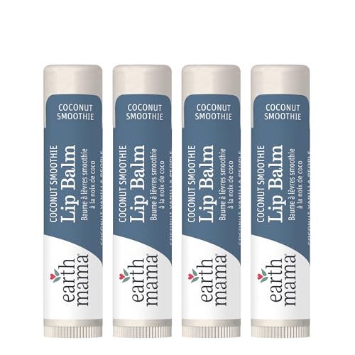 Earth Mama Lip Balm Set | Coconut Smoothie 4-Pack | Lip Moisturizer with Organic Coconut Oil for Sensitive Skin