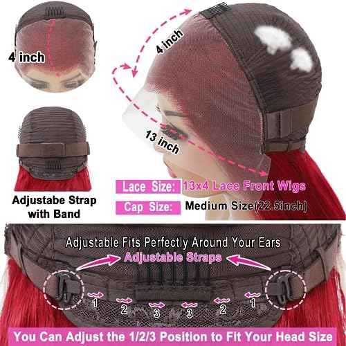 220% Density 99J Burgundy Lace Front Wigs Human Hair Pre Plucked Hairline Body Wave Glueless 13¡¿4 HD Transparent Wigs for Women Human Hair Wine Red Colored (24 inch, 99j)