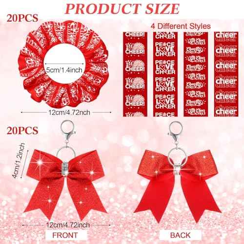Mimorou 80 Pcs Cheer Gift Bulk for Team Cheerleader Gifts Include 20 Cheerleader Bracelet 20 Cheer Makeup Bag 20 Keychain 20 Scrunchies for Cheerleading Party Favors