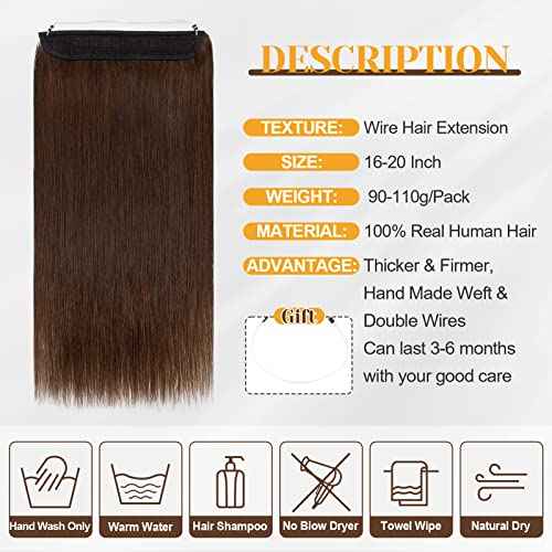 Benehair Human Hair Extensions Thick Ends Invisible Wire Real Human Hair with 2 Fish Lines Thicker Hairpieces 18inch 100g Medium Brown Hair Extensions Straight Thicker Hairpieces for Women #4