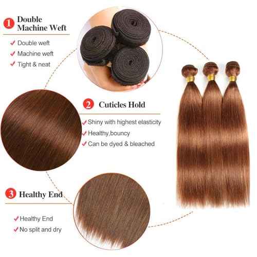 #30 Brown Bundles Human Hair Straight Bundles 22 24 26 Inch Light Brown Straight Bundle Human Hair Extensions Unprocessed Virgin Remy Hair 3 Bundle 50 Gram Per Bundle