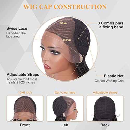 13x6 Lace Front Box Braided Wigs for Black Women HD Lace Frontal Box Braids Wigs with Baby Hair Lightweight Synthetic Black Cornrow Fully Handmade Braided Wig (30 inches)
