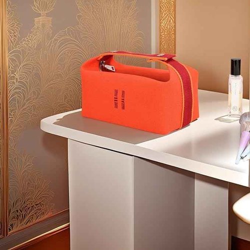 Sluxa Fashion Makeup Bag for Women, Orange Red Canvas Make up Travel Bag,Luxury Cosmetic Bag Organizer for Women(Full updated)