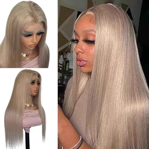 Ash Blonde Straight Lace Front Wigs for Black Women Pre Plucked Ash Blonde Wig Human Hair 13x6 Transparent Lace Front Wigs Human Hair Colored HD Lace Frontal Wig 24 Inch